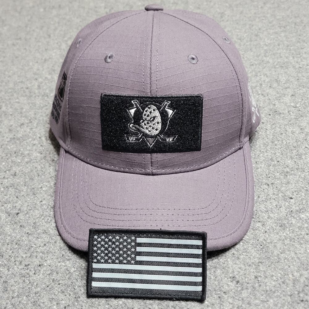 Anaheim Ducks Hat Baseball Cap Mens Gray Military Ripstop Detachable Patch 2024